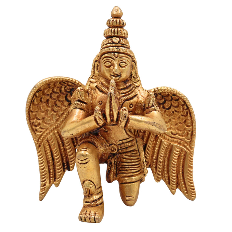 Brass Garuda Dev Idol – Vishnu Vahana | Garuthman | Pakshiraj | Suparna | Peetal Sitting Murti for Home Temple & Pooja Decor, Gold, 4.5 Inch, 1 Piece