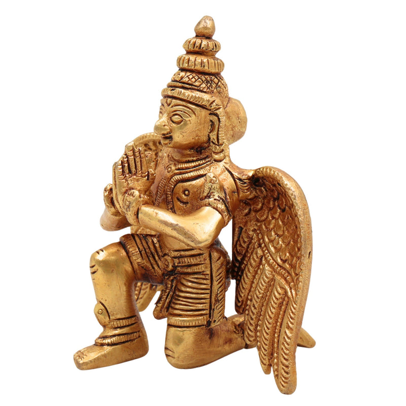 Brass Garuda Dev Idol – Vishnu Vahana | Garuthman | Pakshiraj | Suparna | Peetal Sitting Murti for Home Temple & Pooja Decor, Gold, 4.5 Inch, 1 Piece