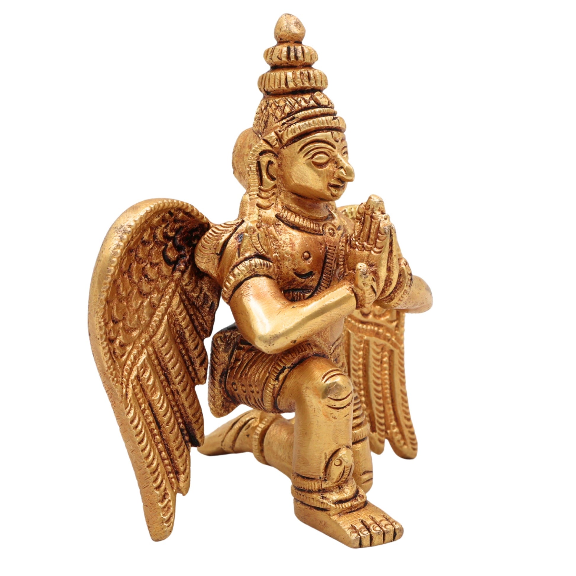 Brass Garuda Dev Idol – Vishnu Vahana | Garuthman | Pakshiraj | Suparna | Peetal Sitting Murti for Home Temple & Pooja Decor, Gold, 4.5 Inch, 1 Piece