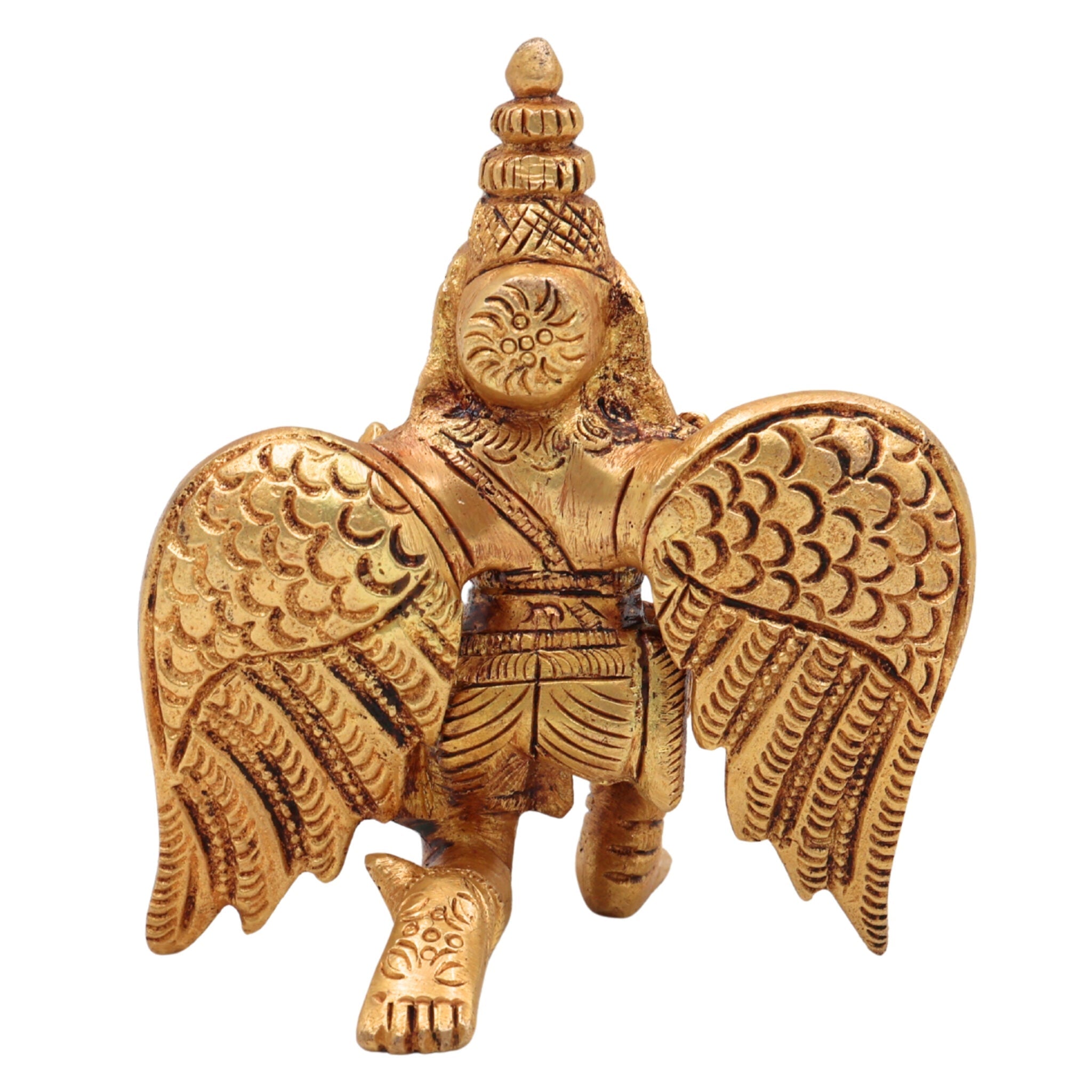 Brass Garuda Dev Idol – Vishnu Vahana | Garuthman | Pakshiraj | Suparna | Peetal Sitting Murti for Home Temple & Pooja Decor, Gold, 4.5 Inch, 1 Piece