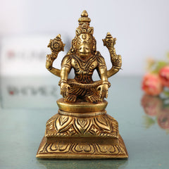 Brass Lord Hayagriva Idol | Hayagreeva Murti Hayavadana Statue Vidya Varada Vigraha for Puja, Home Temple, Decor & Gifts, Gold, 4.5 Inch, 1 Piece