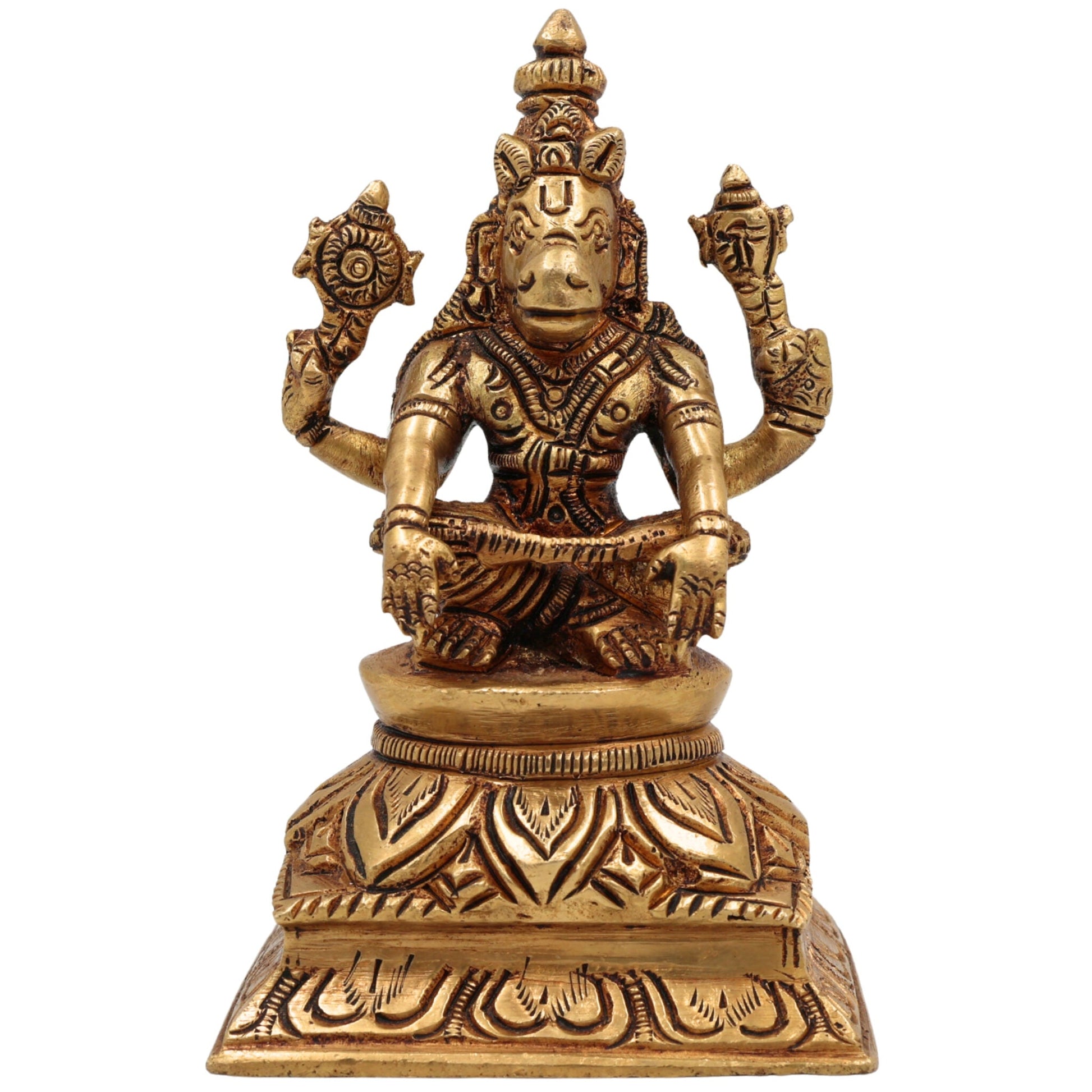 Brass Lord Hayagriva Idol | Hayagreeva Murti Hayavadana Statue Vidya Varada Vigraha for Puja, Home Temple, Decor & Gifts, Gold, 4.5 Inch, 1 Piece