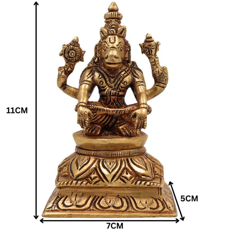 Brass Lord Hayagriva Idol | Hayagreeva Murti Hayavadana Statue Vidya Varada Vigraha for Puja, Home Temple, Decor & Gifts, Gold, 4.5 Inch, 1 Piece