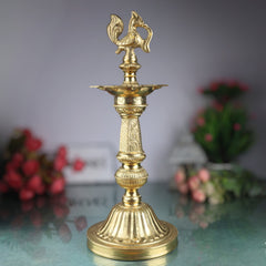 Brass Deepam, Pital Kuthu Vilakku Nilavilakku, Deepa, Temple Pooja Lamp, Gold, 17 Inch, 1 Piece