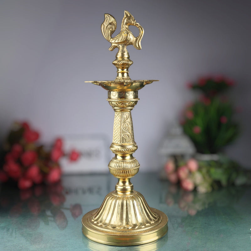 Brass Deepam, Pital Kuthu Vilakku Nilavilakku, Deepa, Temple Pooja Lamp, Gold, 17 Inch, 1 Piece