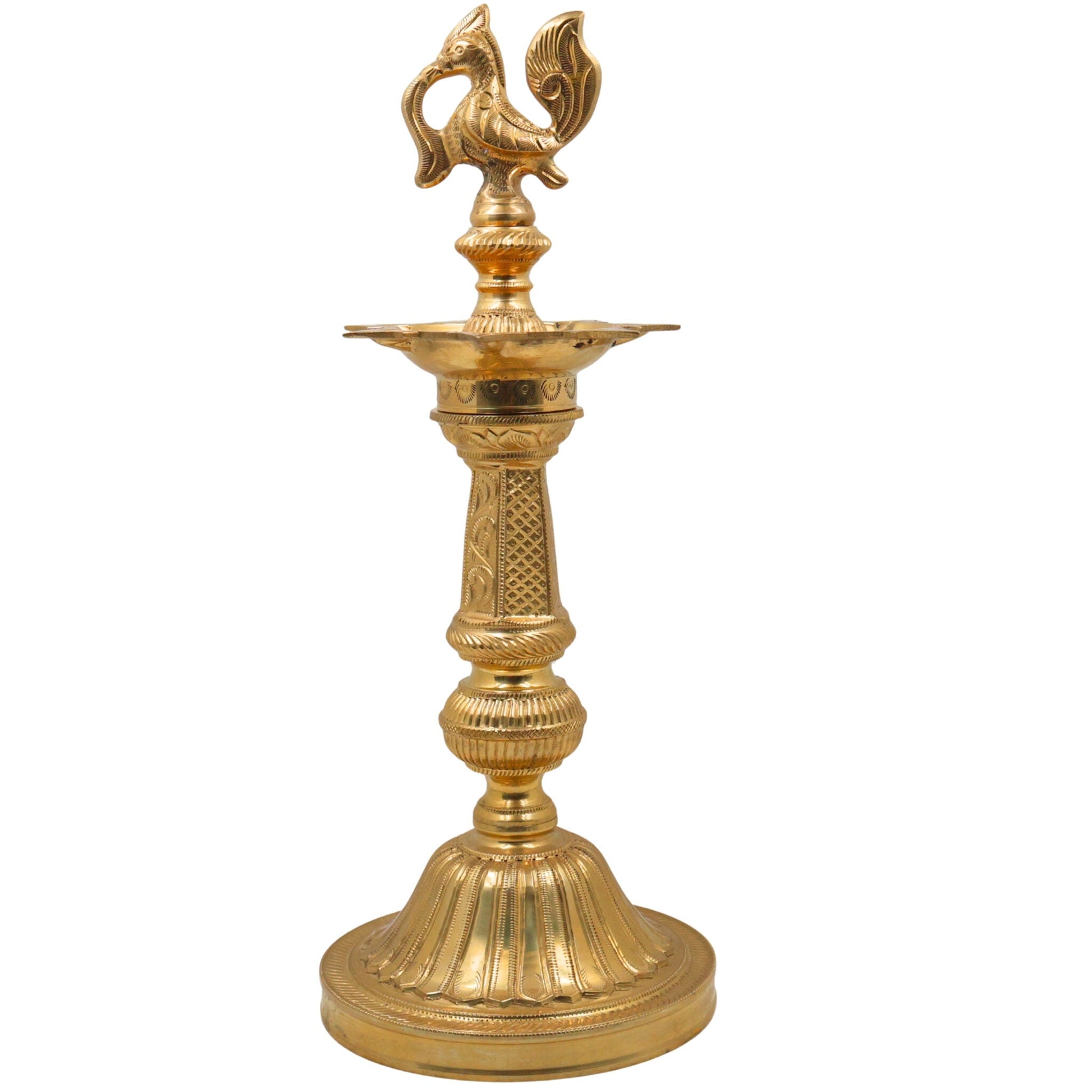 Brass Deepam, Pital Kuthu Vilakku Nilavilakku, Deepa, Temple Pooja Lamp, Gold, 17 Inch, 1 Piece