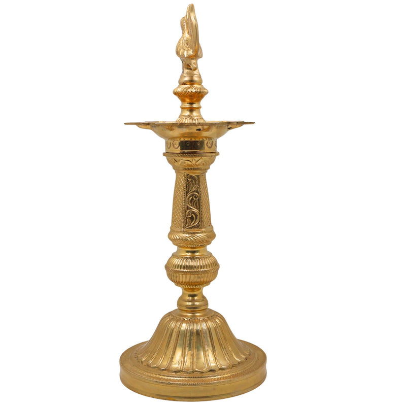 Brass Deepam, Pital Kuthu Vilakku Nilavilakku, Deepa, Temple Pooja Lamp, Gold, 17 Inch, 1 Piece