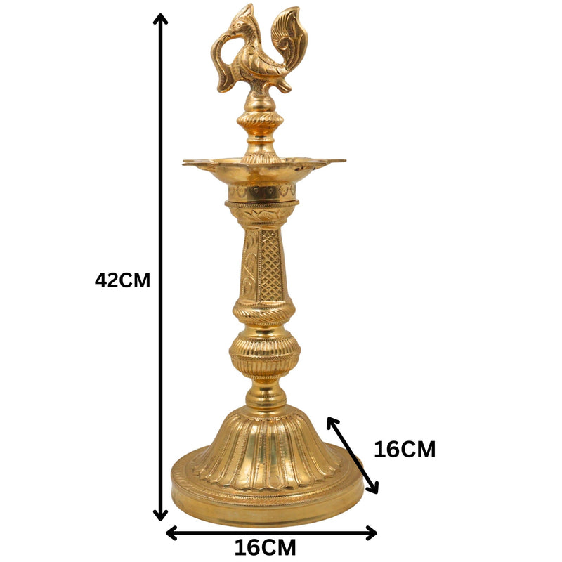 Brass Deepam, Pital Kuthu Vilakku Nilavilakku, Deepa, Temple Pooja Lamp, Gold, 17 Inch, 1 Piece