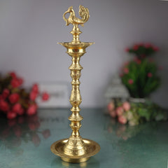 Brass Deepam, Handcrafted Nilavilakku Samai Lamp, Traditional Pital Diya Jyoti Deepa, Gold, 17 Inch, 1 Piece