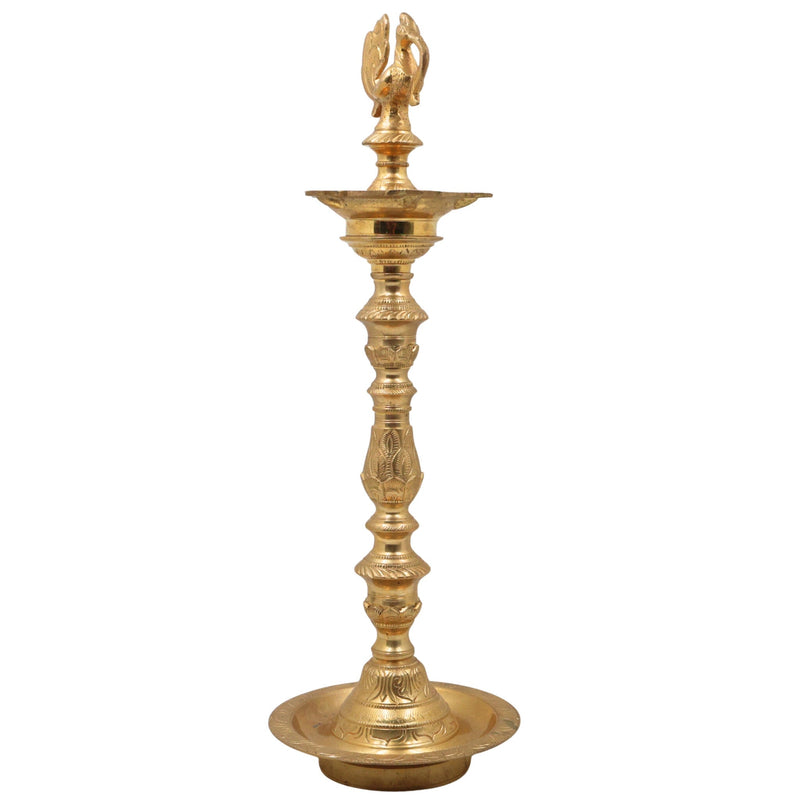 Brass Deepam, Handcrafted Nilavilakku Samai Lamp, Traditional Pital Diya Jyoti Deepa, Gold, 17 Inch, 1 Piece