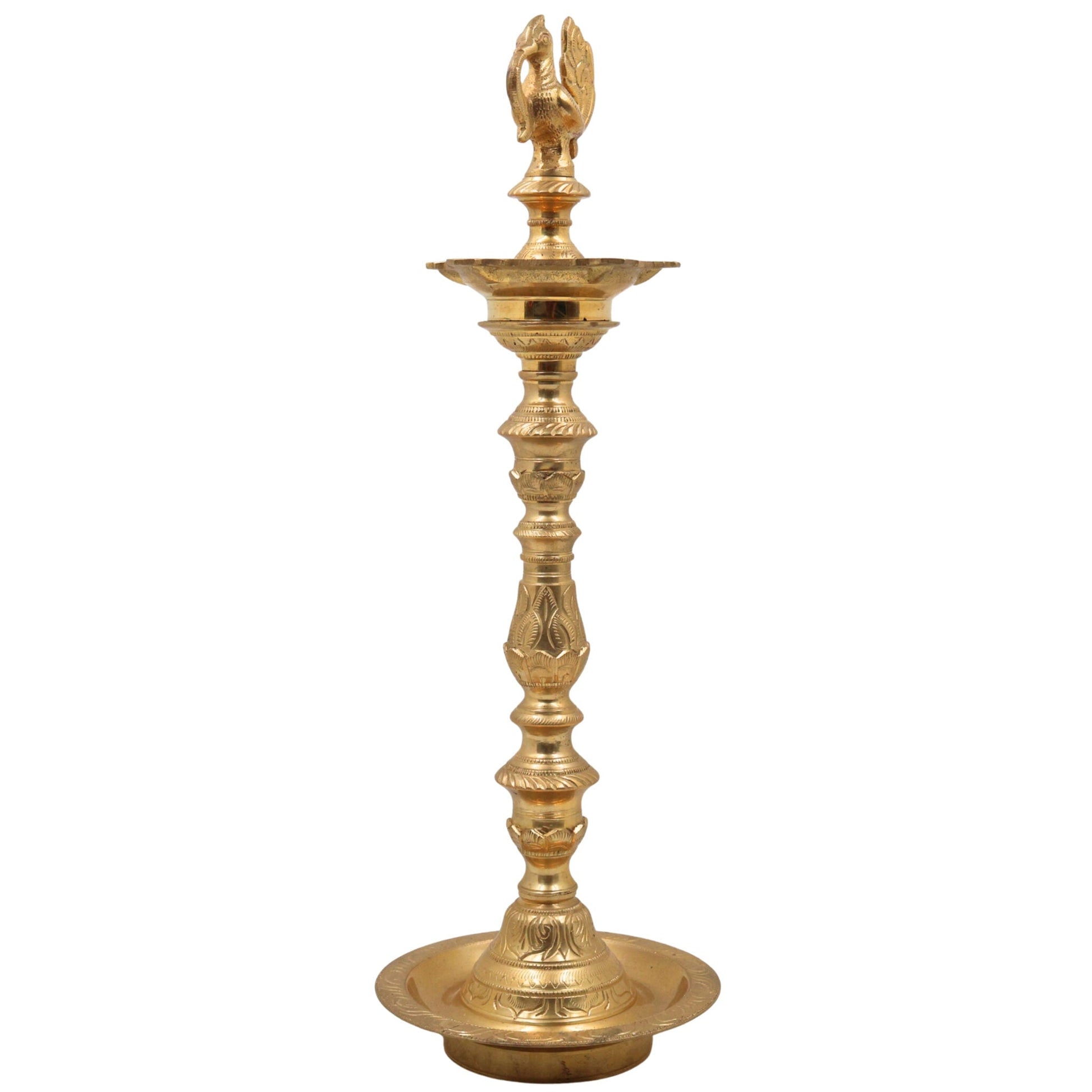 Brass Deepam, Handcrafted Nilavilakku Samai Lamp, Traditional Pital Diya Jyoti Deepa, Gold, 17 Inch, 1 Piece