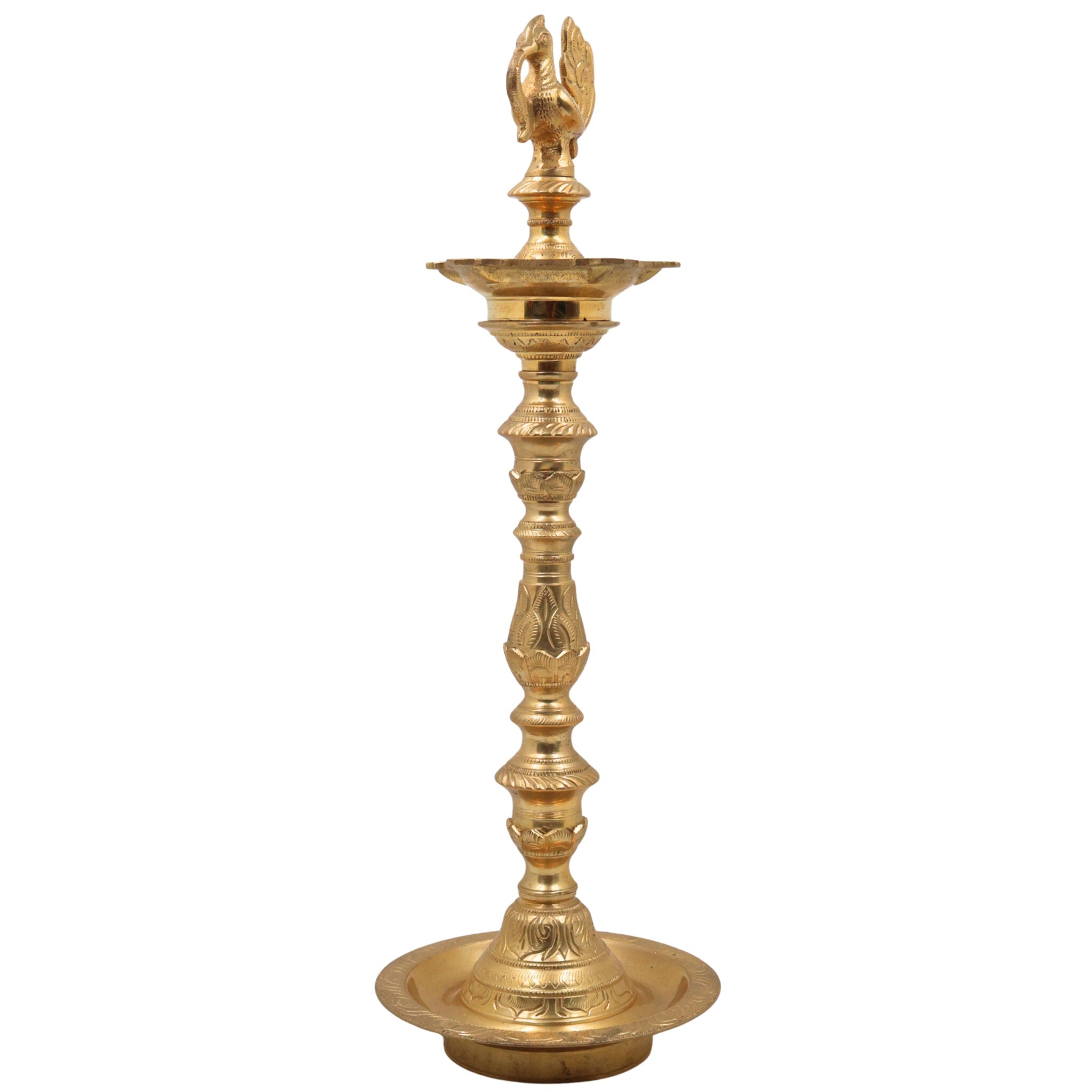 Brass Deepam, Handcrafted Nilavilakku Samai Lamp, Traditional Pital Diya Jyoti Deepa, Gold, 17 Inch, 1 Piece