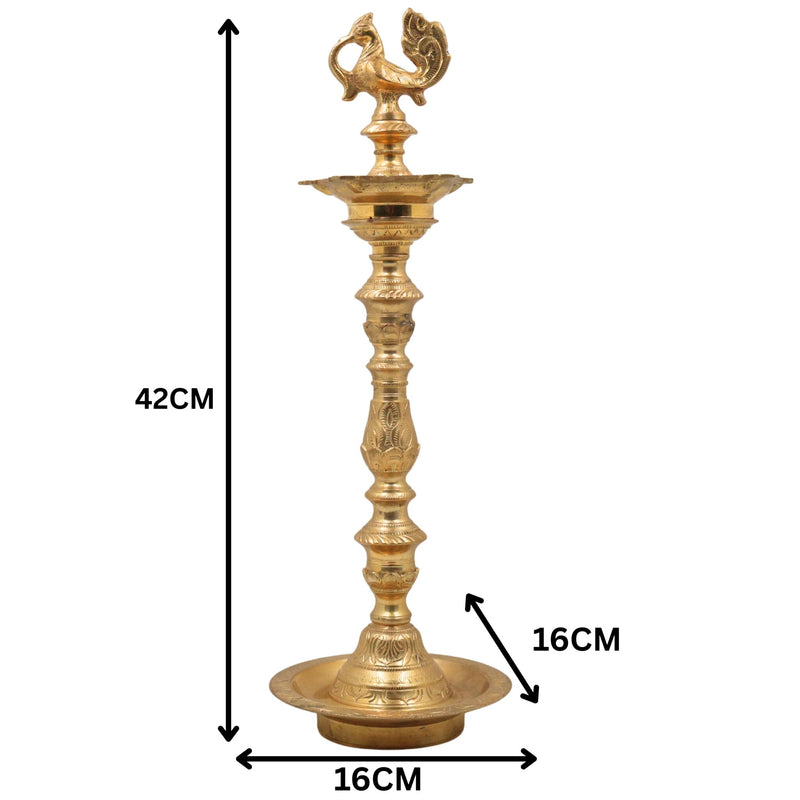 Brass Deepam, Handcrafted Nilavilakku Samai Lamp, Traditional Pital Diya Jyoti Deepa, Gold, 17 Inch, 1 Piece