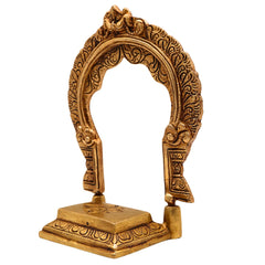 Brass Chowki with Prabhavali, Singhasan with Arch, Peetha Bajot Deity Platform for Temple Pooja Mandir, Gold, 7 Inch, 1 Piece