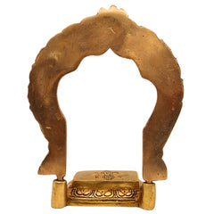 Brass Chowki with Prabhavali, Singhasan with Arch, Peetha Bajot Deity Platform for Temple Pooja Mandir, Gold, 7 Inch, 1 Piece