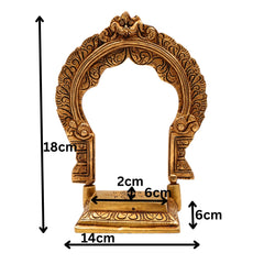 Brass Chowki with Prabhavali, Singhasan with Arch, Peetha Bajot Deity Platform for Temple Pooja Mandir, Gold, 7 Inch, 1 Piece