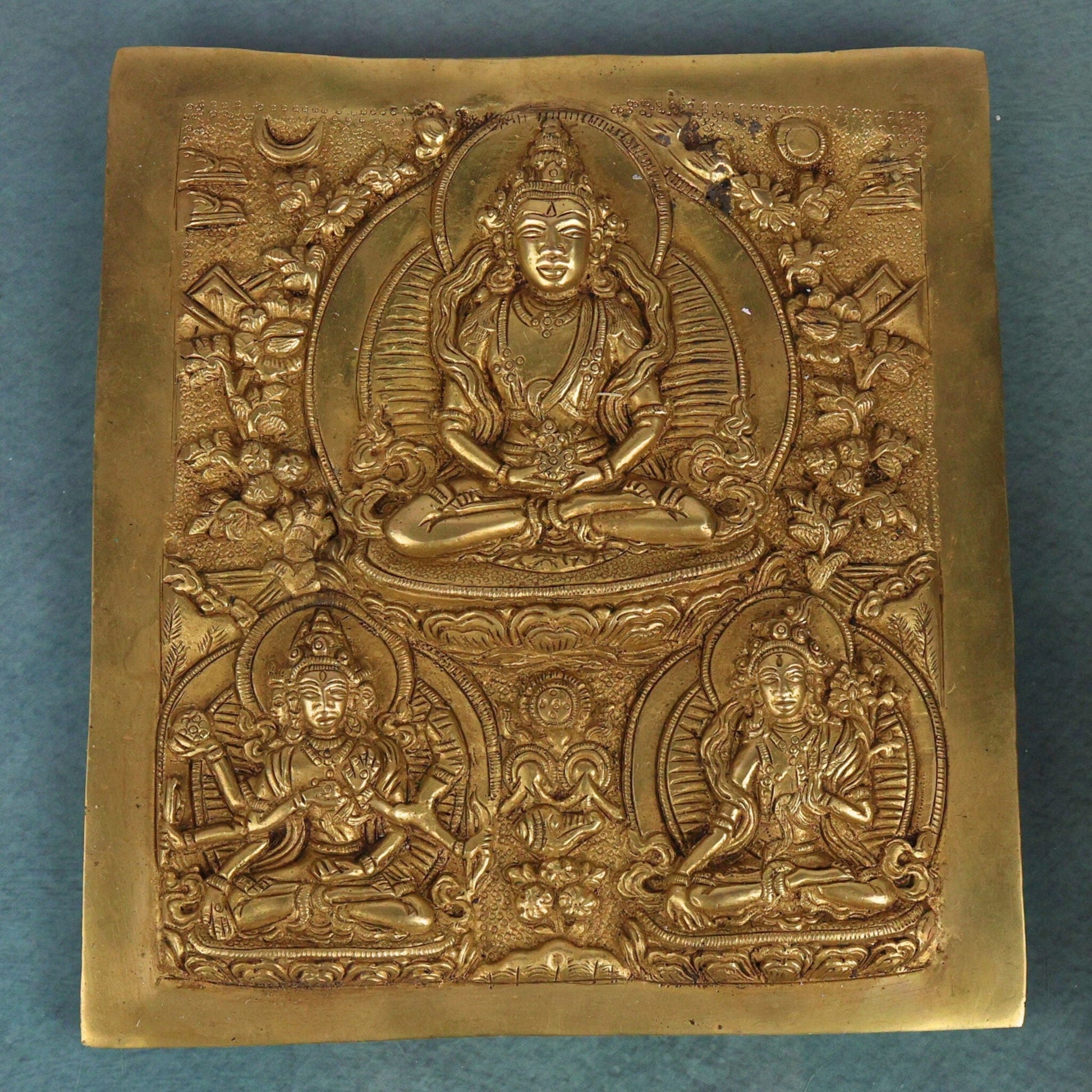 Brass Vasudhara Manjushri Wall Hanging, Manjushree Bodhisattva Idol for Home Temple Meditation & Pooja Decor, Gold, 7.5 Inch, 1 Piece