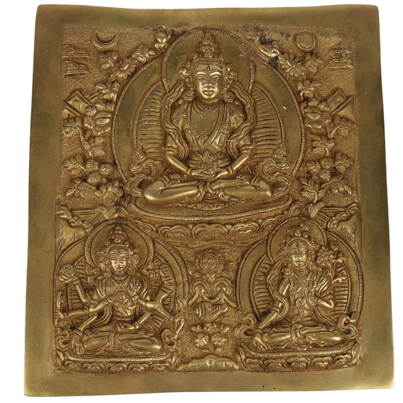 Brass Vasudhara Manjushri Wall Hanging, Manjushree Bodhisattva Idol for Home Temple Meditation & Pooja Decor, Gold, 7.5 Inch, 1 Piece