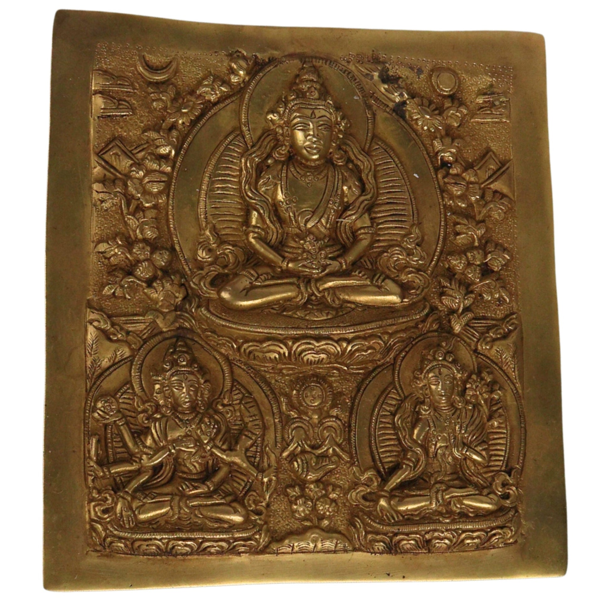 Brass Vasudhara Manjushri Wall Hanging, Manjushree Bodhisattva Idol for Home Temple Meditation & Pooja Decor, Gold, 7.5 Inch, 1 Piece