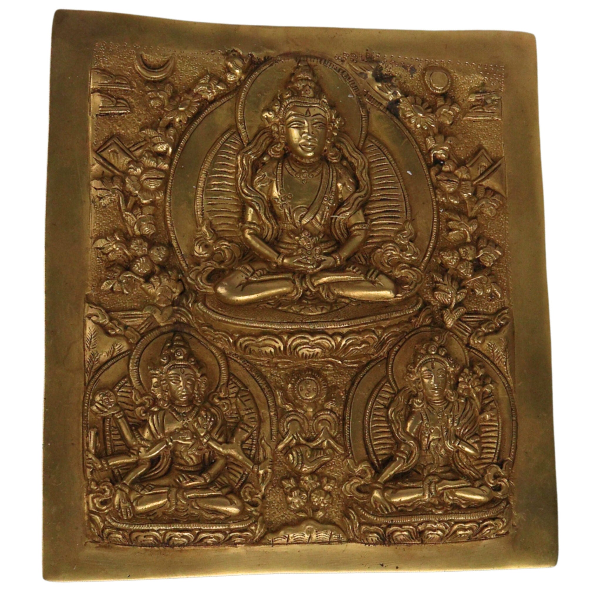 Brass Vasudhara Manjushri Wall Hanging, Manjushree Bodhisattva Idol for Home Temple Meditation & Pooja Decor, Gold, 7.5 Inch, 1 Piece