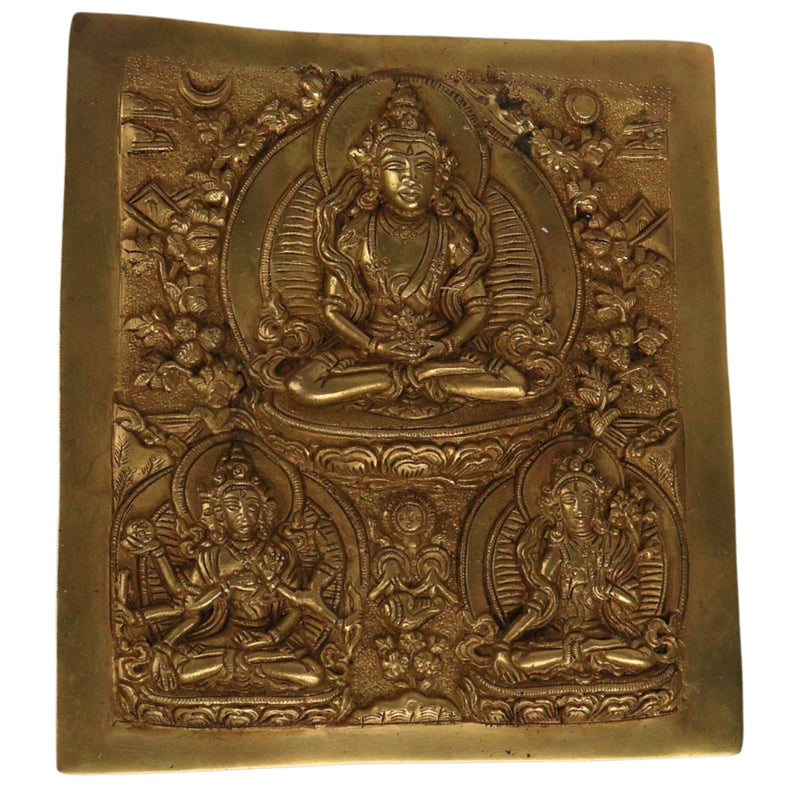 Brass Vasudhara Manjushri Wall Hanging, Manjushree Bodhisattva Idol for Home Temple Meditation & Pooja Decor, Gold, 7.5 Inch, 1 Piece