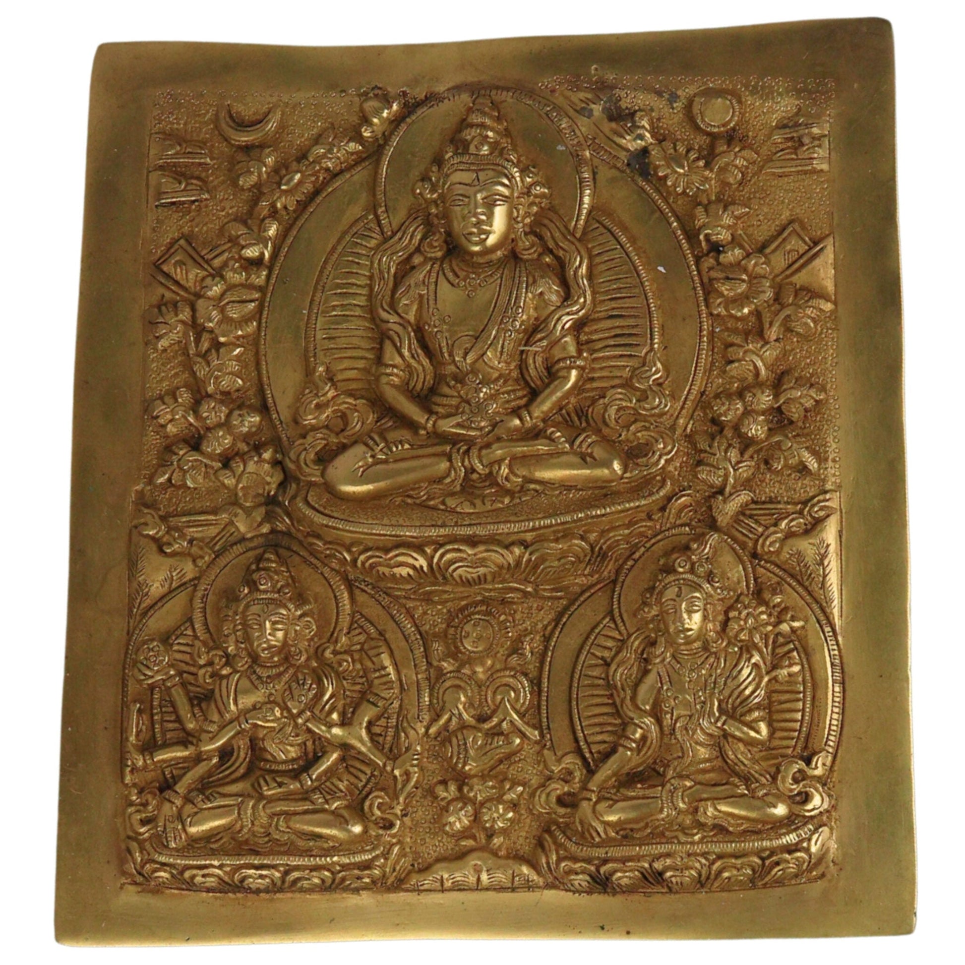 Brass Vasudhara Manjushri Wall Hanging, Manjushree Bodhisattva Idol for Home Temple Meditation & Pooja Decor, Gold, 7.5 Inch, 1 Piece