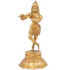 Brass Lord Krishna Idol Playing Flute, Venugopal Kanha Murti, Peetal Govinda Gopala Statue for Pooja, Mandir, Home Decor & Spiritual Gifts, Gold, 7.5 Inch, 1 Piece