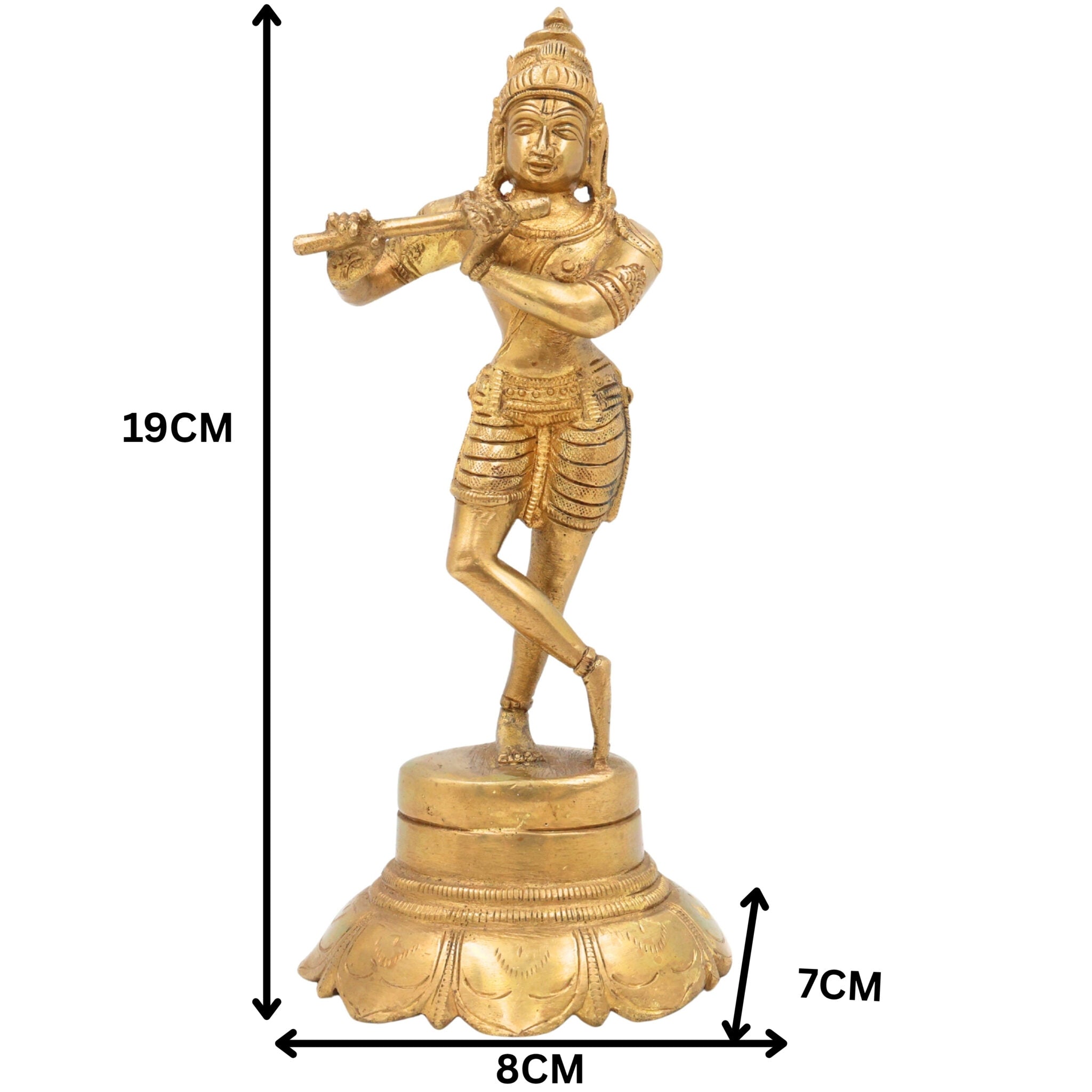 Brass Lord Krishna Idol Playing Flute, Venugopal Kanha Murti, Peetal Govinda Gopala Statue for Pooja, Mandir, Home Decor & Spiritual Gifts, Gold, 7.5 Inch, 1 Piece