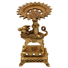 Brass Nandhi Puja Stand with Deep Holder, Candle, Diya & Dhoop Burner, traditional South Indian Temple Decor, Gold, 8.5 Inch, 1 Piece