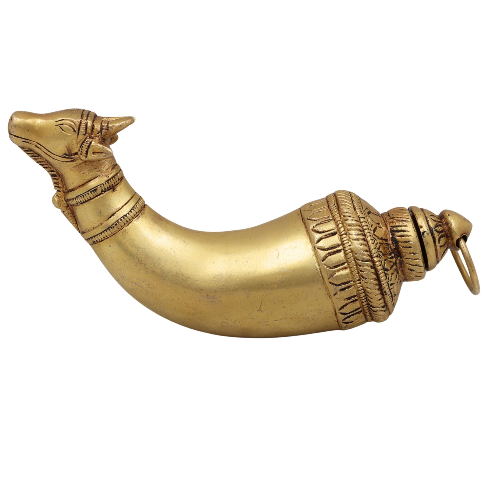 Brass Abhishek Shringi Pipe, Gaumukhi Shringi, Gomukhi Shringi, Pital, Peetal, Ashtadhatu Sacred Abhishek Vessel for Puja,Gold, 7 Inch, 1 Piece