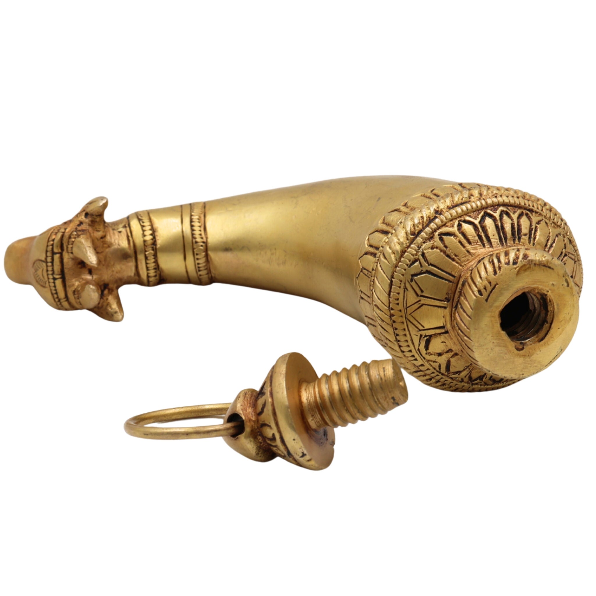 Brass Abhishek Shringi Pipe, Gaumukhi Shringi, Gomukhi Shringi, Pital, Peetal, Ashtadhatu Sacred Abhishek Vessel for Puja,Gold, 7 Inch, 1 Piece