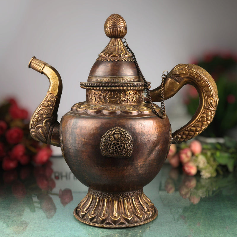 Brass Handmade Surahi, Pitcher, Kettle, Ketalee, Kettledrum, Jar, Pot, Surai, Jug, Showpeice, Suraahee, Ewer, Brass Decoratives, Gift, Home Decoratives, Brown, 13.5 Inch, 1 Piece