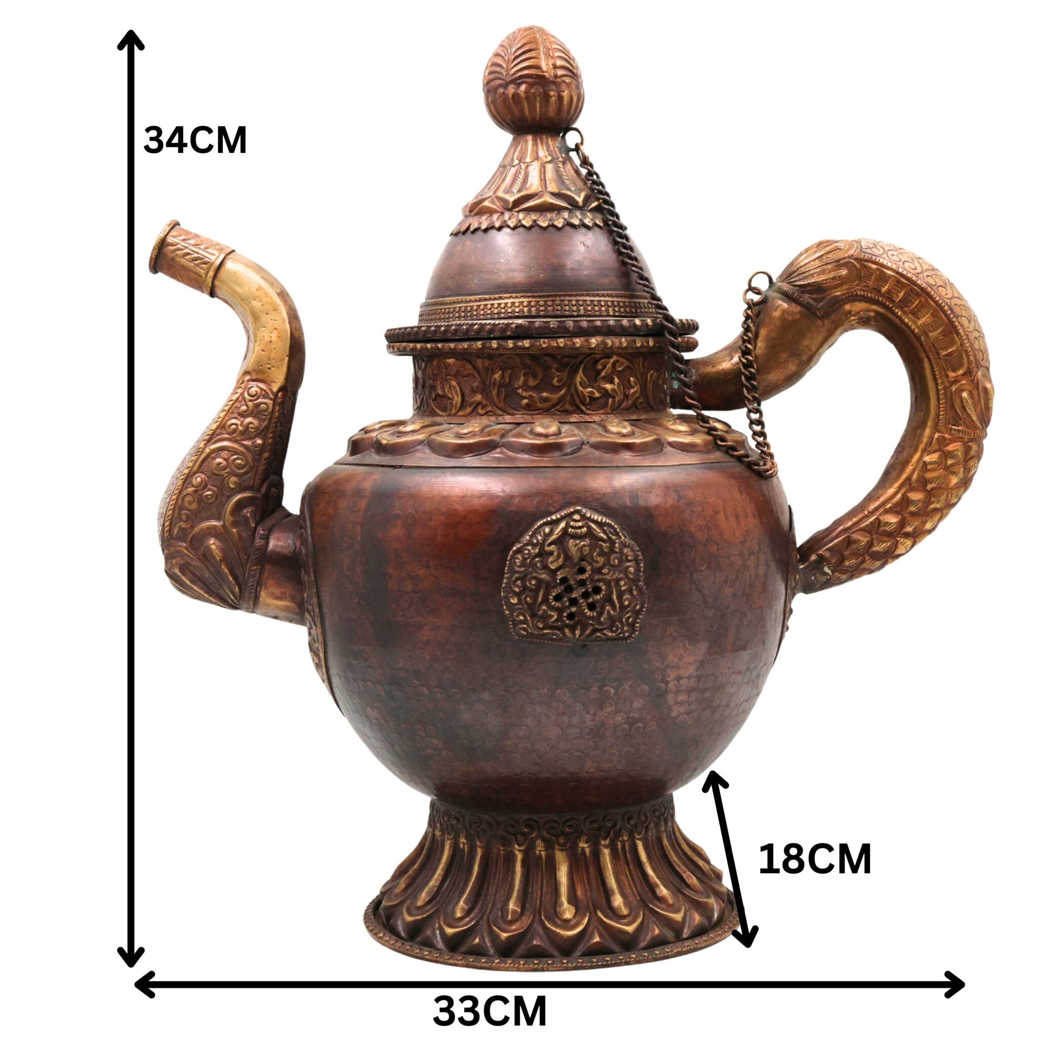 Brass Handmade Surahi, Pitcher, Kettle, Ketalee, Kettledrum, Jar, Pot, Surai, Jug, Showpeice, Suraahee, Ewer, Brass Decoratives, Gift, Home Decoratives, Brown, 13.5 Inch, 1 Piece