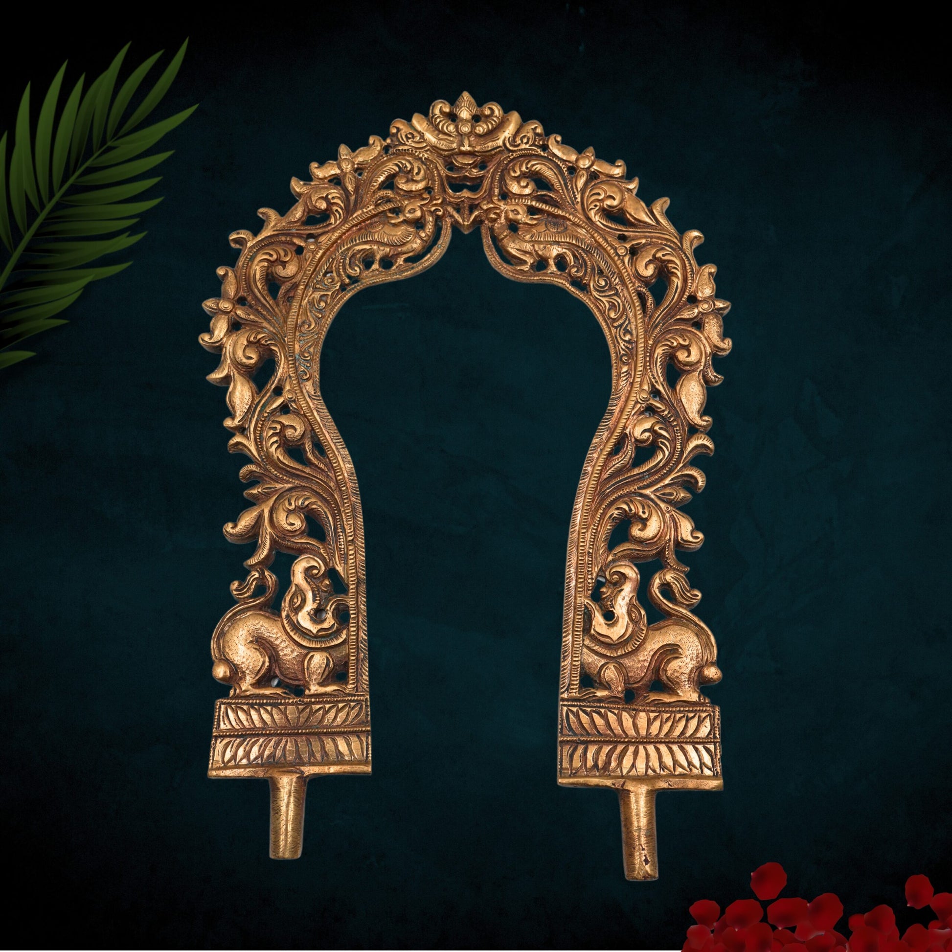 Handcrafted Bronze Prabhavali Idol – Panchaloha Temple Murti, Chola Art Decorative Halo & Sacred Arch for Pooja, Gold, 12 Inch, 1 Piece