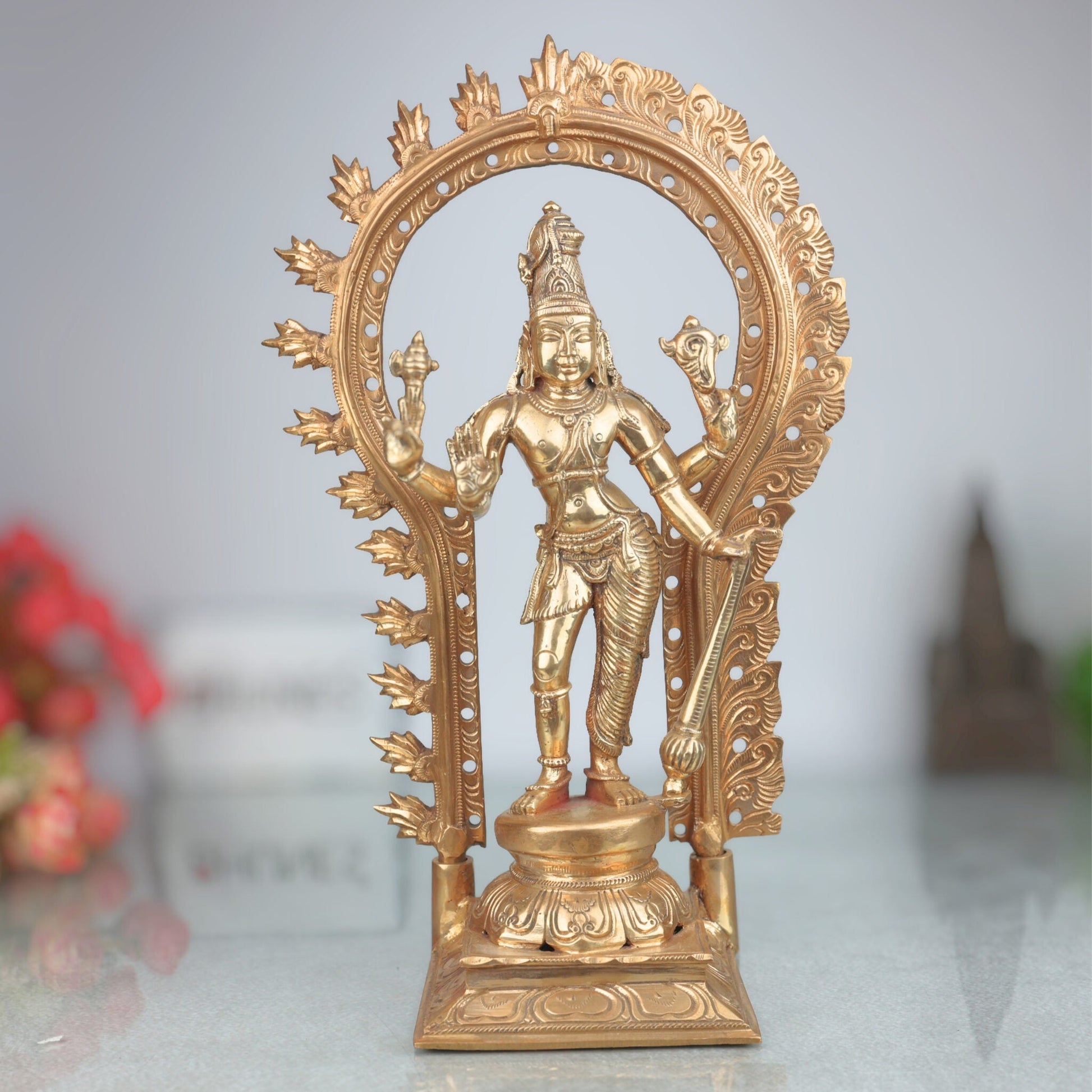 Handmade Bronze Harihara Idol | Panchaloha Shiva Vishnu Murti | Lord Harihar Vigraha for Temple & Home Pooja,Brown, 15 Inch, 1 Piece
