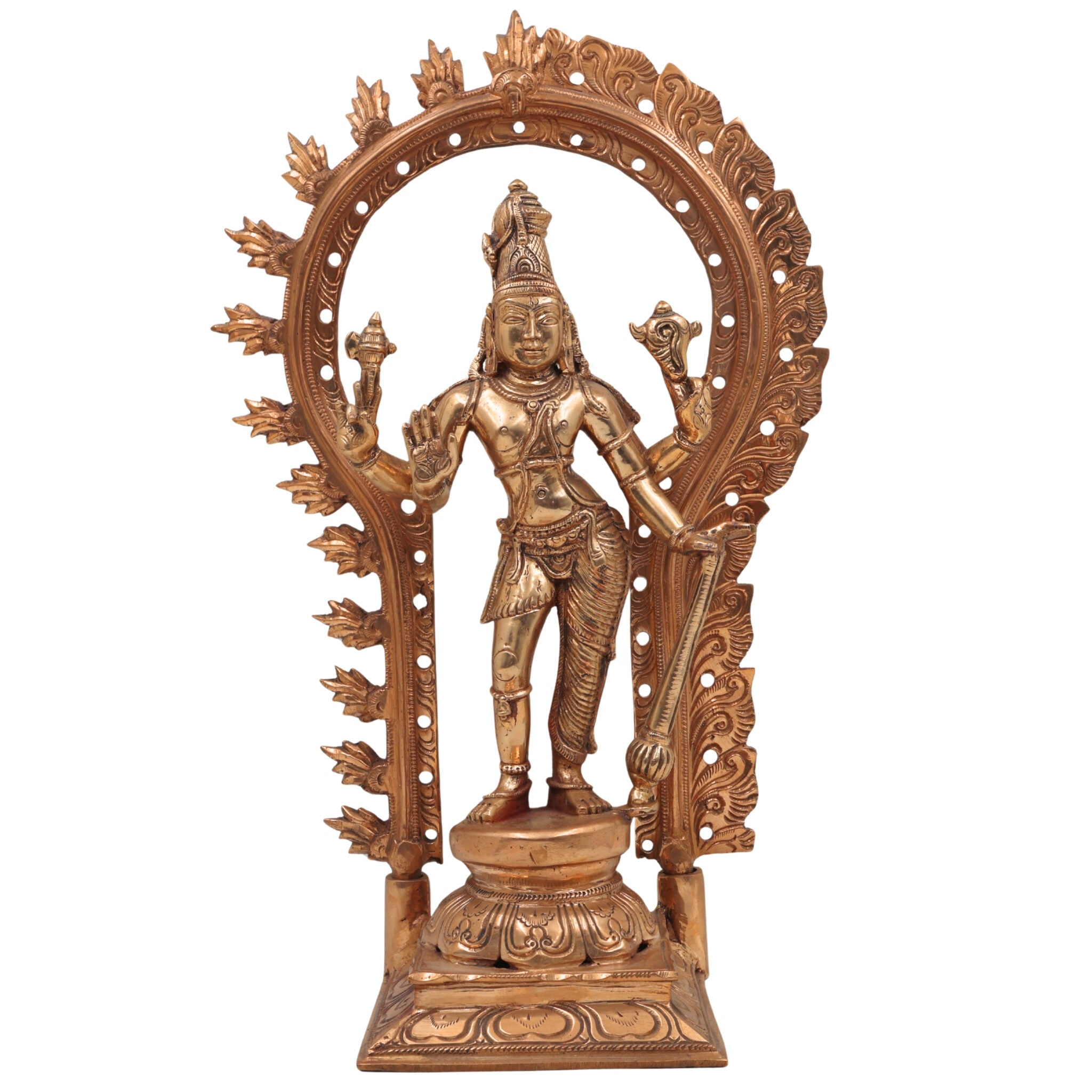 Handmade Bronze Harihara Idol | Panchaloha Shiva Vishnu Murti | Lord Harihar Vigraha for Temple & Home Pooja,Brown, 15 Inch, 1 Piece