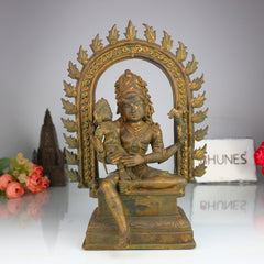 Handcrafted Bronze Shiva with Kartikeya Idol | Mahadev Panchaloha Murti | Chola Art Shiva Statue for Puja & Home Décor | Bholenath, Rudra, Neelkanth Sculpture,Brown, 13 Inch, 1 Piece