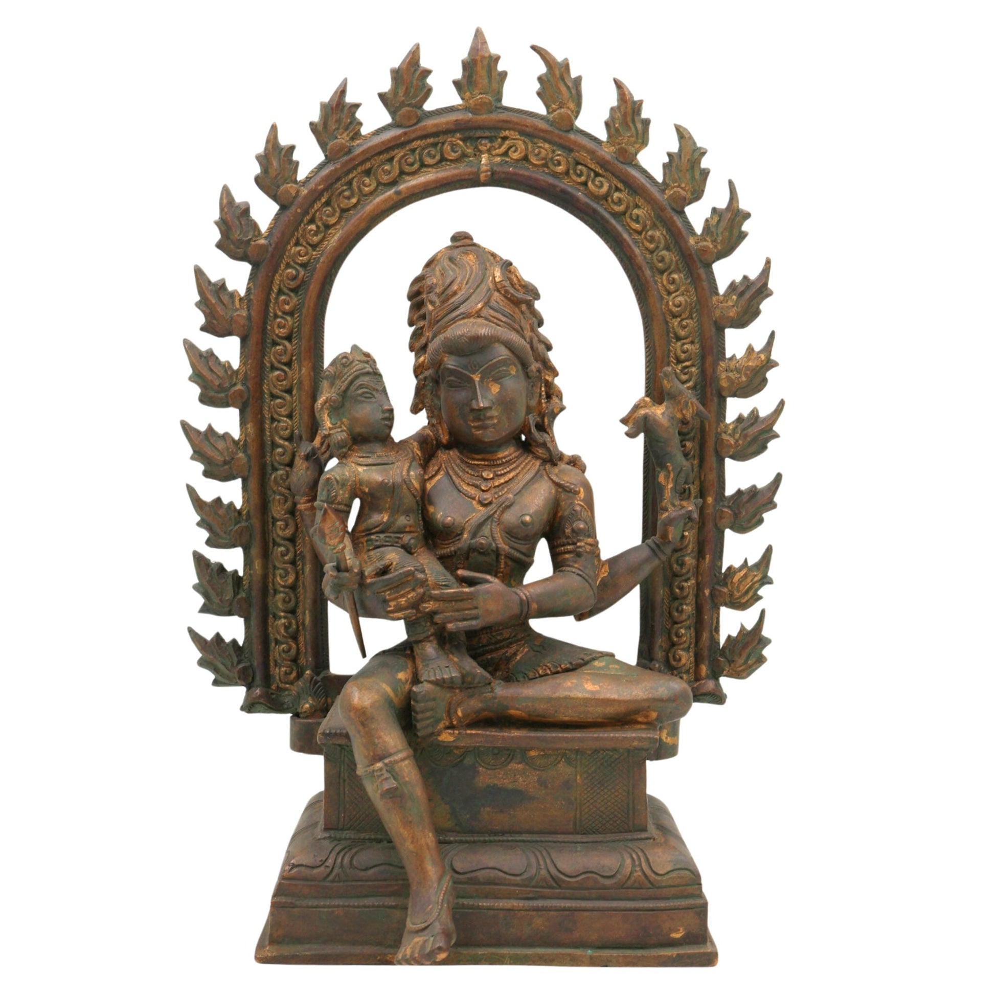 Handcrafted Bronze Shiva with Kartikeya Idol | Mahadev Panchaloha Murti | Chola Art Shiva Statue for Puja & Home Décor | Bholenath, Rudra, Neelkanth Sculpture,Brown, 13 Inch, 1 Piece