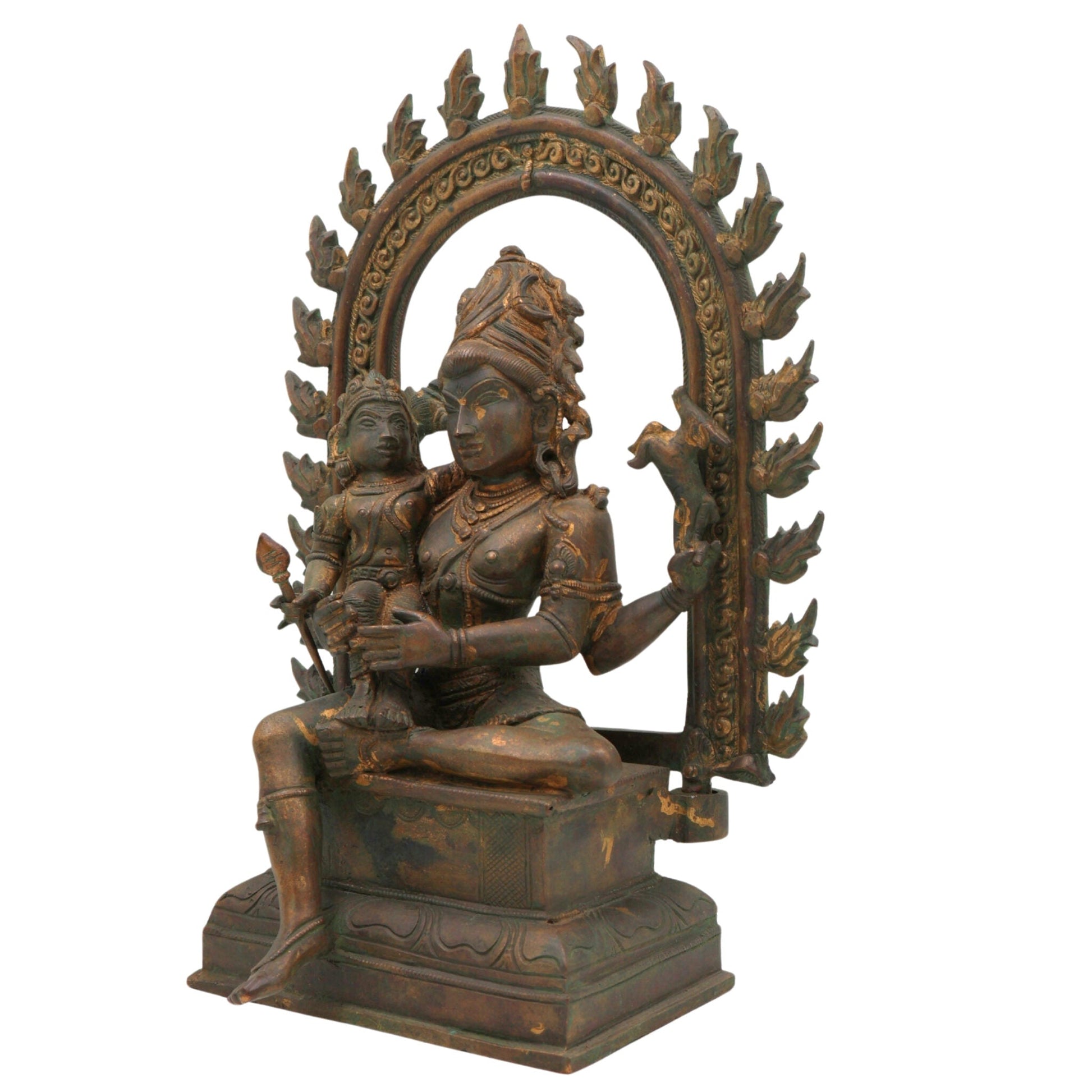 Handcrafted Bronze Shiva with Kartikeya Idol | Mahadev Panchaloha Murti | Chola Art Shiva Statue for Puja & Home Décor | Bholenath, Rudra, Neelkanth Sculpture,Brown, 13 Inch, 1 Piece