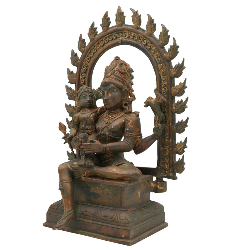 Handcrafted Bronze Shiva with Kartikeya Idol | Mahadev Panchaloha Murti | Chola Art Shiva Statue for Puja & Home Décor | Bholenath, Rudra, Neelkanth Sculpture,Brown, 13 Inch, 1 Piece