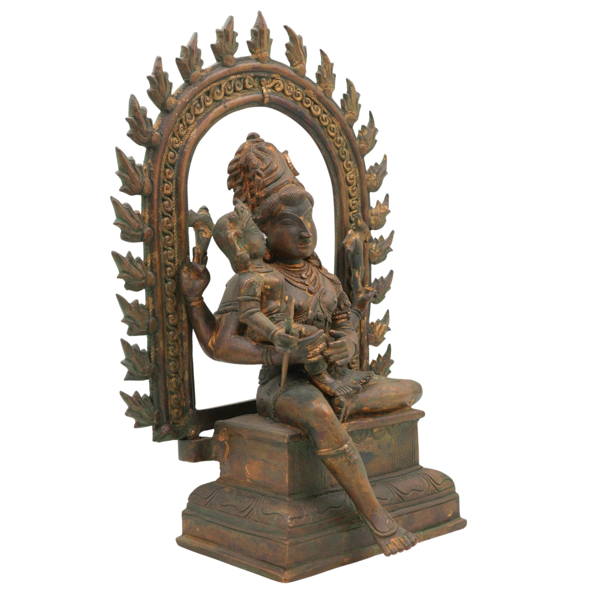 Handcrafted Bronze Shiva with Kartikeya Idol | Mahadev Panchaloha Murti | Chola Art Shiva Statue for Puja & Home Décor | Bholenath, Rudra, Neelkanth Sculpture,Brown, 13 Inch, 1 Piece