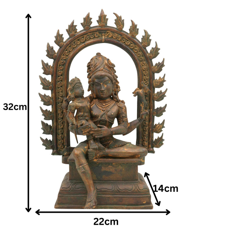 Handcrafted Bronze Shiva with Kartikeya Idol | Mahadev Panchaloha Murti | Chola Art Shiva Statue for Puja & Home Décor | Bholenath, Rudra, Neelkanth Sculpture,Brown, 13 Inch, 1 Piece