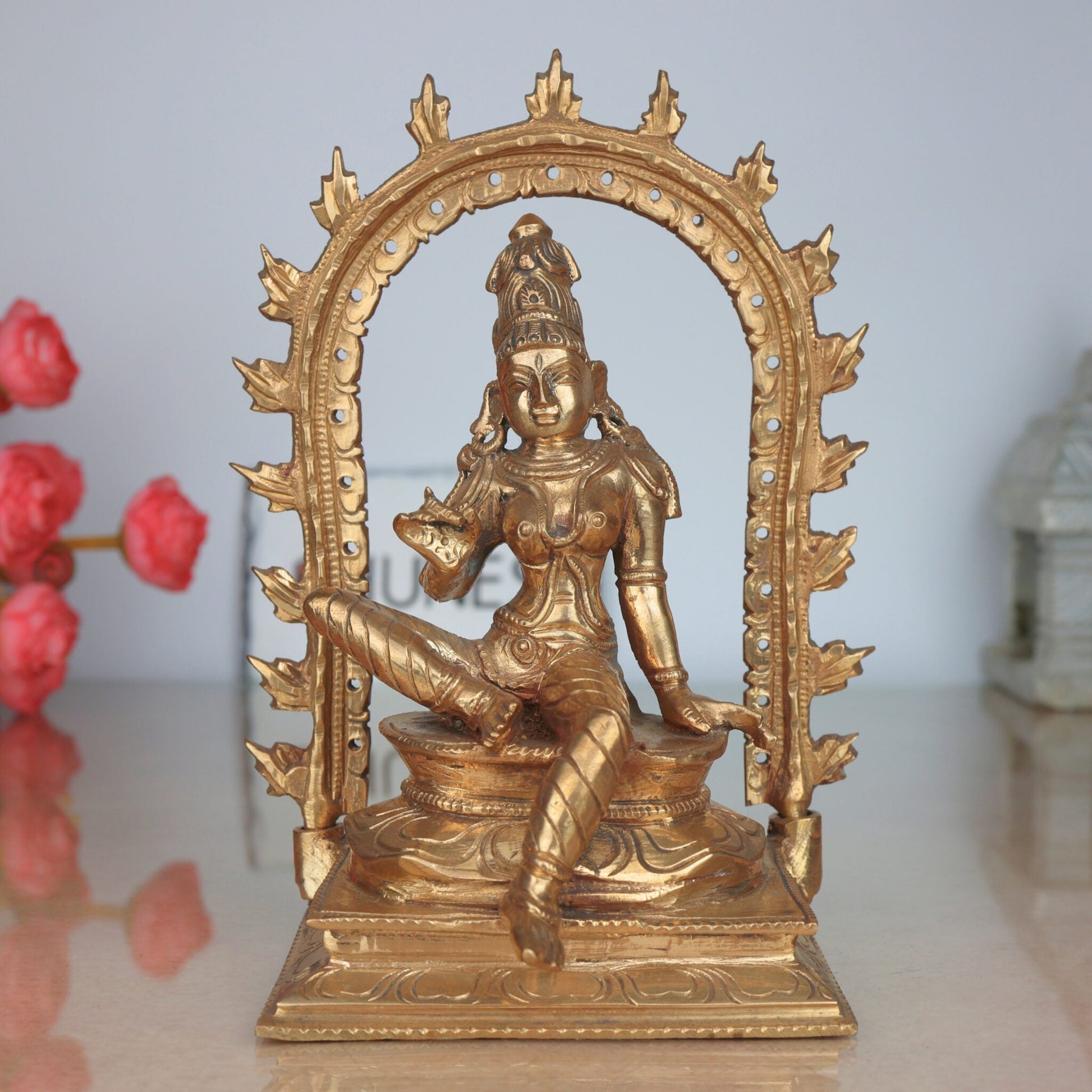 Handcrafted Panchaloha Bhoga Sakthi Devi Idol | Bronze Goddess Parvati | Bhogamatha Bhogeshwari Statue for Home Temple & Vastu,Brown, 7.5 Inch, 1 Piece