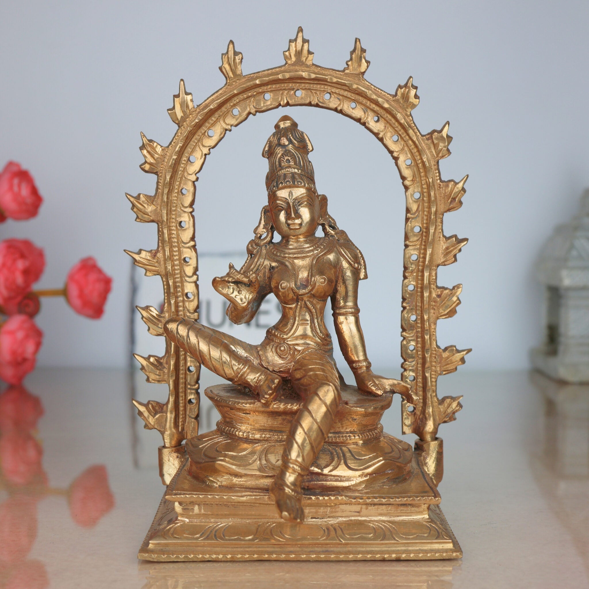 Handcrafted Panchaloha Bhoga Sakthi Devi Idol | Bronze Goddess Parvati | Bhogamatha Bhogeshwari Statue for Home Temple & Vastu,Brown, 7.5 Inch, 1 Piece