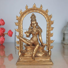 Handcrafted Panchaloha Bhoga Sakthi Devi Idol | Bronze Goddess Parvati | Bhogamatha Bhogeshwari Statue for Home Temple & Vastu,Brown, 7.5 Inch, 1 Piece
