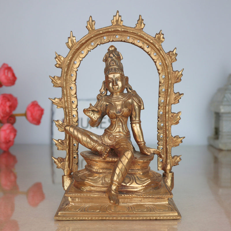 Handcrafted Panchaloha Bhoga Sakthi Devi Idol | Bronze Goddess Parvati | Bhogamatha Bhogeshwari Statue for Home Temple & Vastu,Brown, 7.5 Inch, 1 Piece