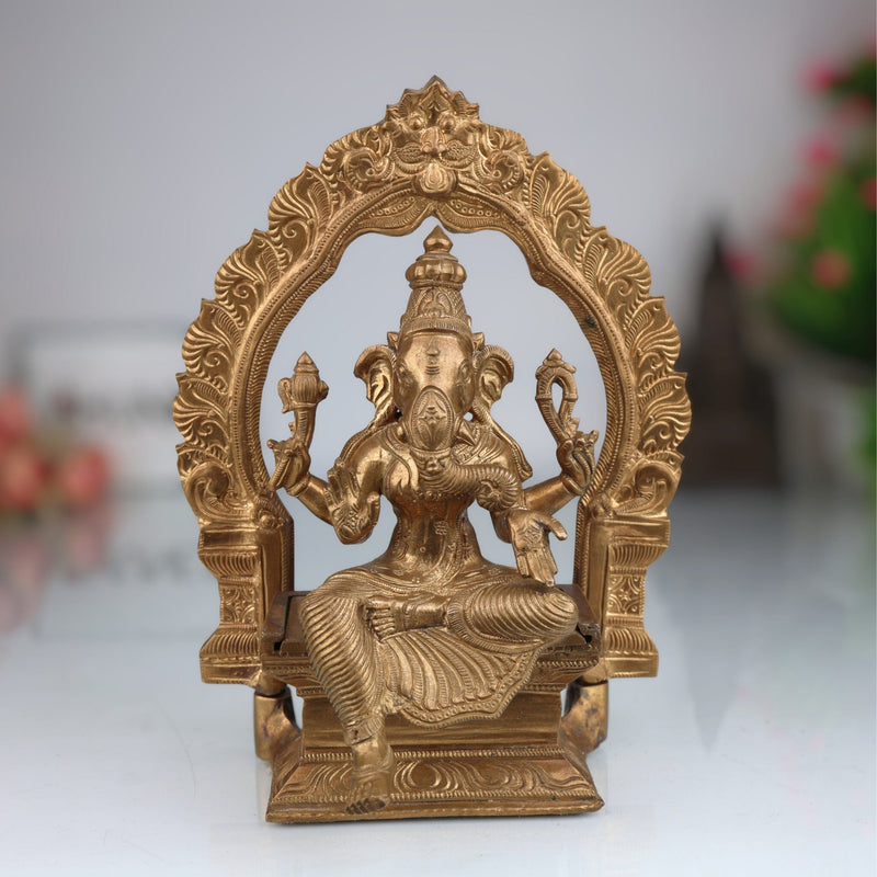 Bronze Vinayaki Idol, Female Ganesha Statue, Panchaloha Ganeshani Murti, Vighneshvari Yogini Sculpture for Puja & Decor,Brown, 8.5 Inch, 1 Piece