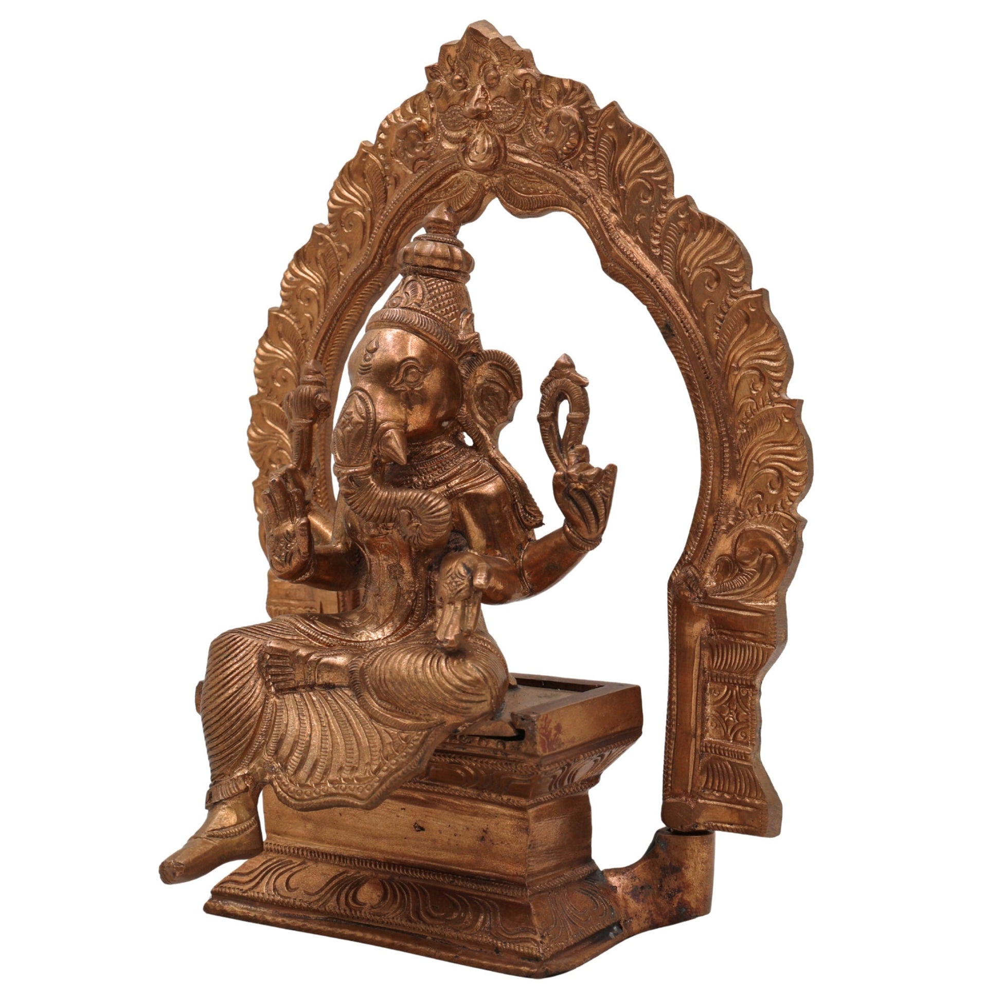 Bronze Vinayaki Idol, Female Ganesha Statue, Panchaloha Ganeshani Murti, Vighneshvari Yogini Sculpture for Puja & Decor,Brown, 8.5 Inch, 1 Piece