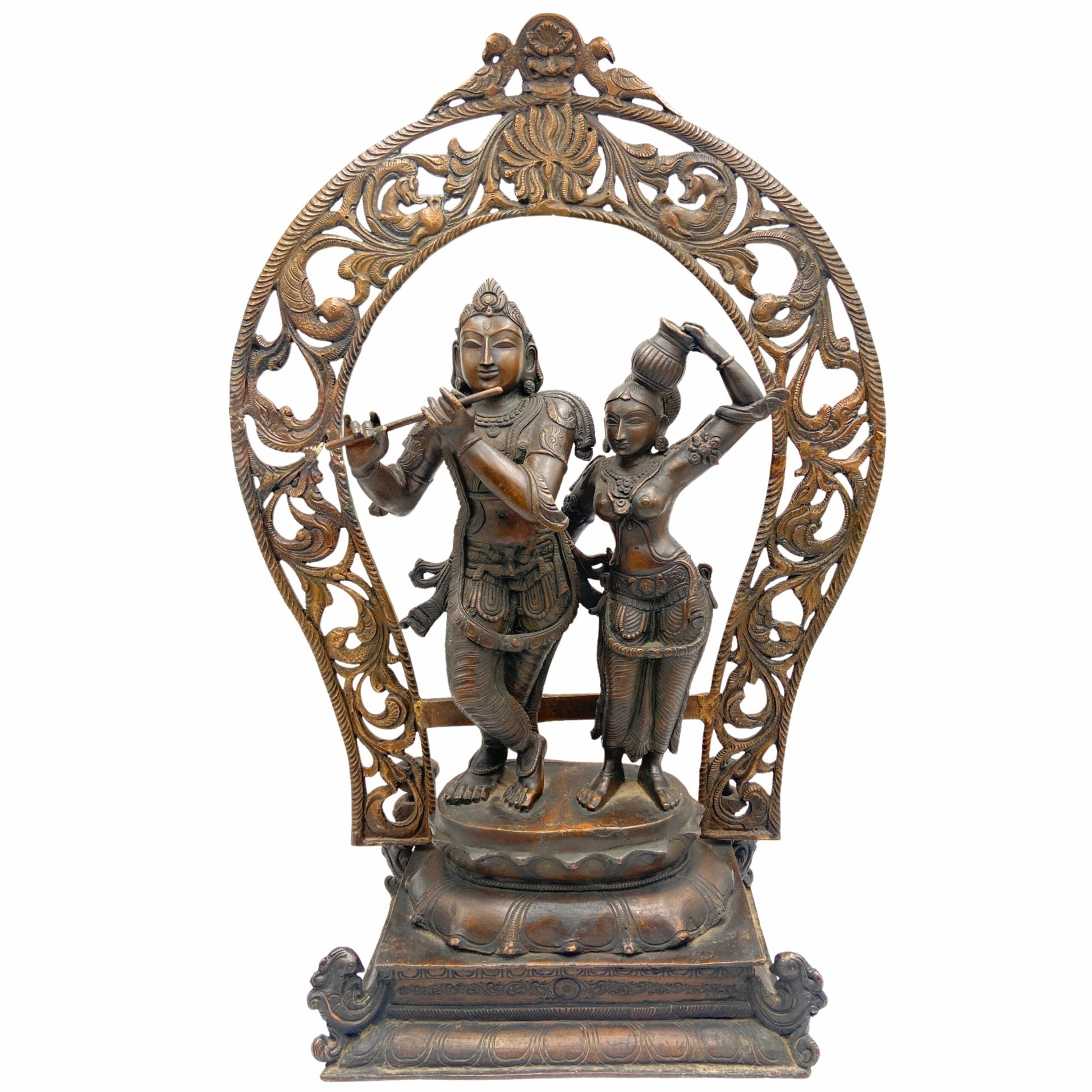Panchaloha Radha Krishna Idol, Handmade Bronze Radhakrishna Murti for Pooja, Home Decor, Temple, Wedding Gifts, Spiritual Sculpture, Brown, 21.5 Inch, 1 Piece