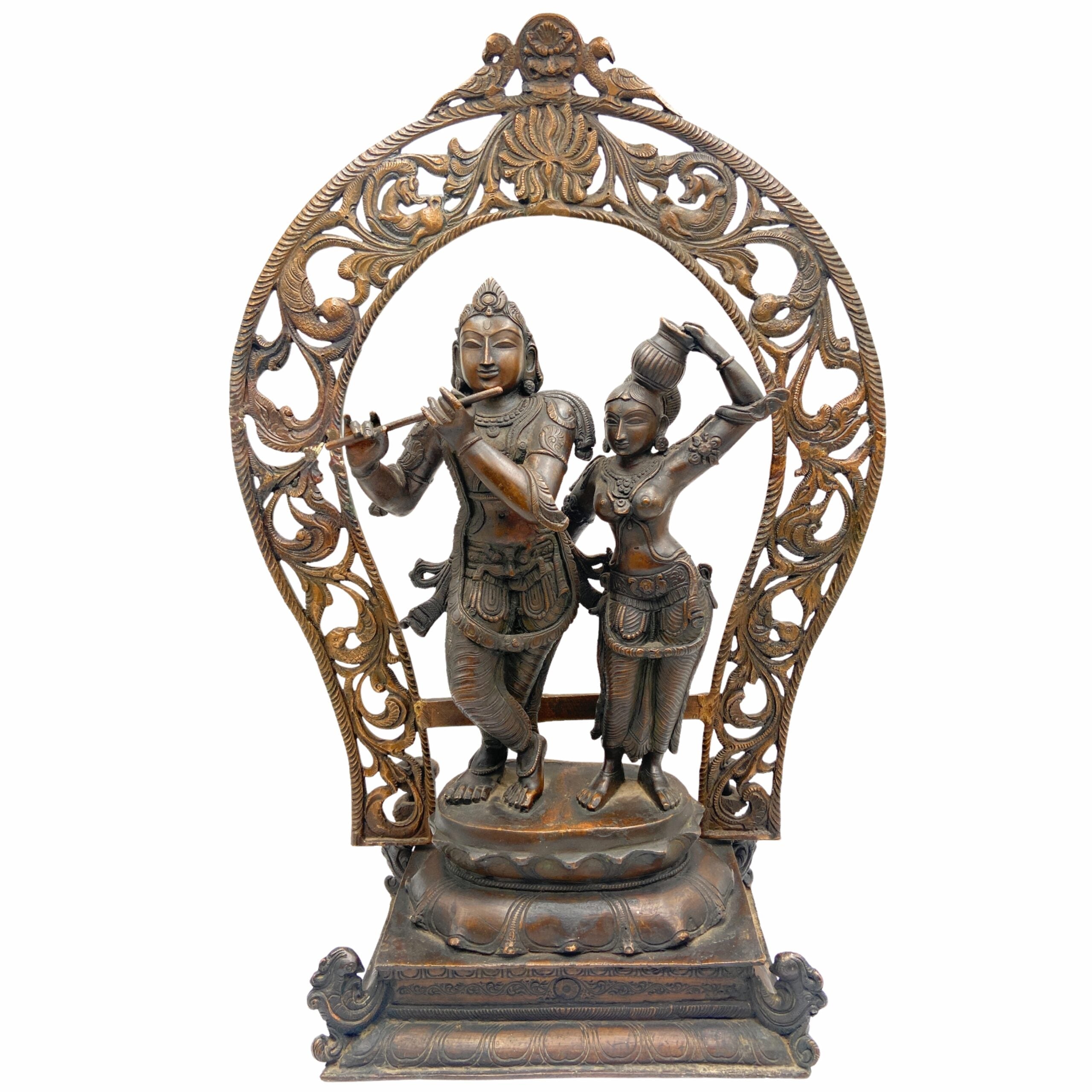 Panchaloha Radha Krishna Idol, Handmade Bronze Radhakrishna Murti for Pooja, Home Decor, Temple, Wedding Gifts, Spiritual Sculpture, Brown, 21.5 Inch, 1 Piece